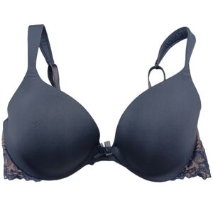 Elegant Navy Blue Lace Trim Bra